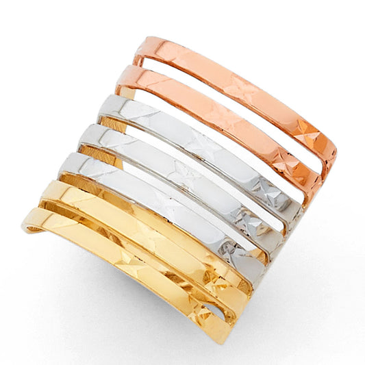 14K Tri-Color Gold Women's Diamond-Cut Multi-Band Ring