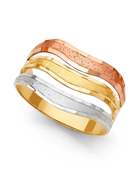 14K Tri-Color Gold Women's Diamond-Cut Multi-Layer Band Ring