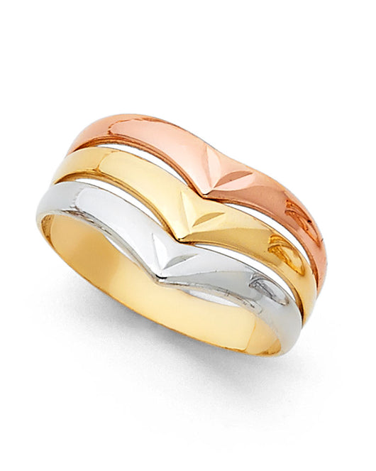 14K Tri-Color Gold Women's Diamond-Cut Multi-Layer Band Ring