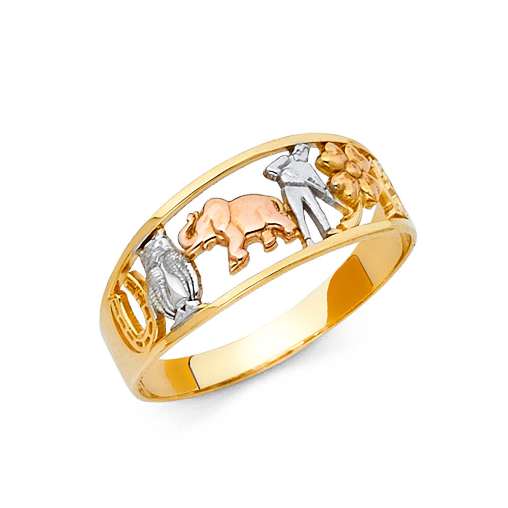 14K Tri-Color Gold Good Luck Symbol Ring