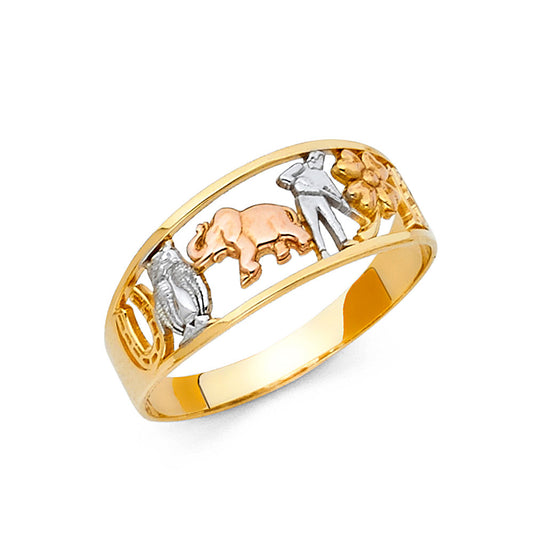 14K Tri-Color Gold Good Luck Symbol Ring