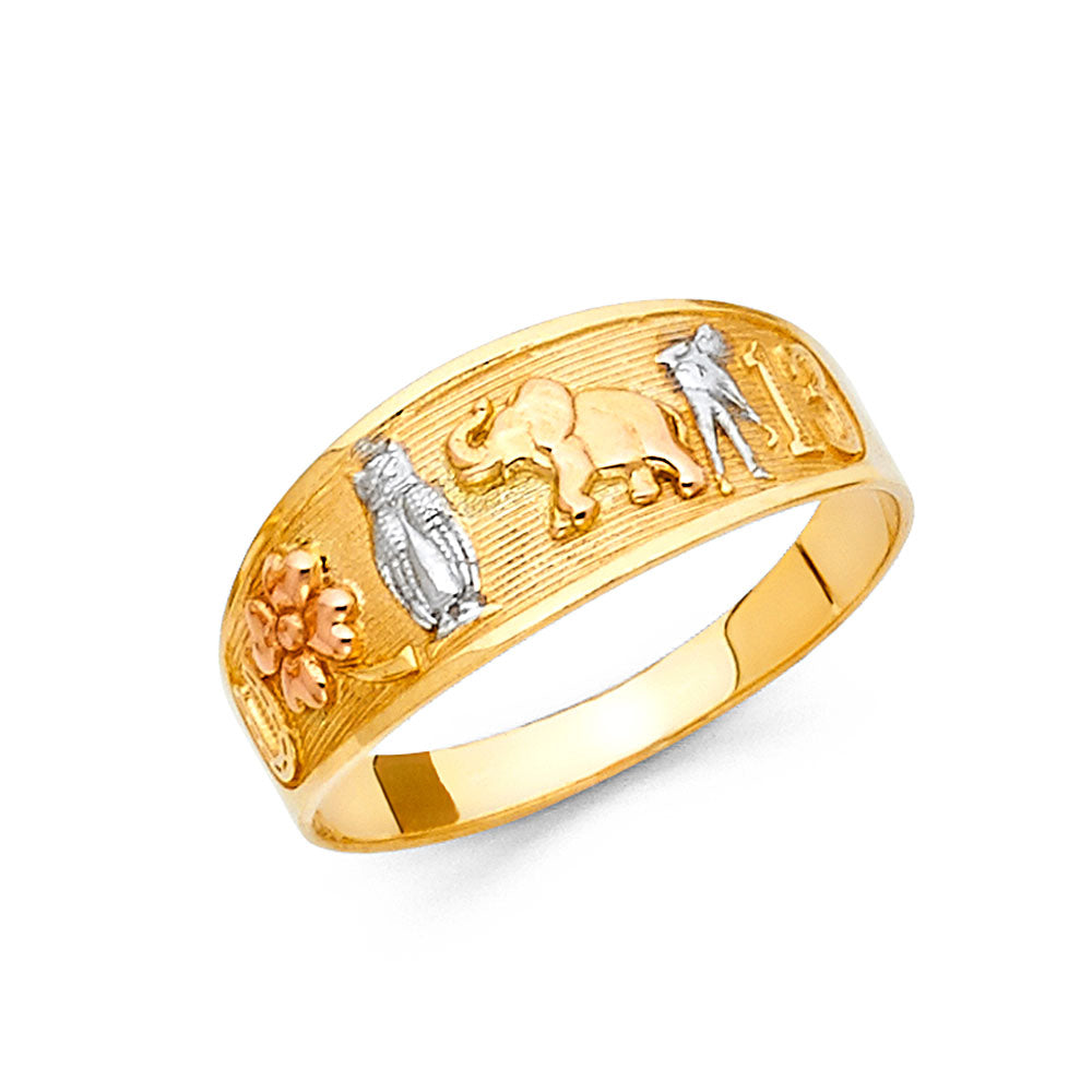 14K Tri-Color Gold Good Luck Symbol Ring