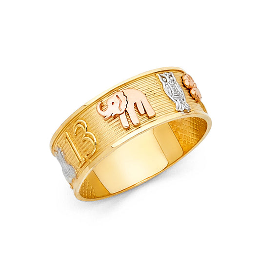 14K Tri-Color Gold Good Luck Symbol Ring
