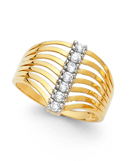 14K Yellow Gold Women's Multi-Row CZ Ring