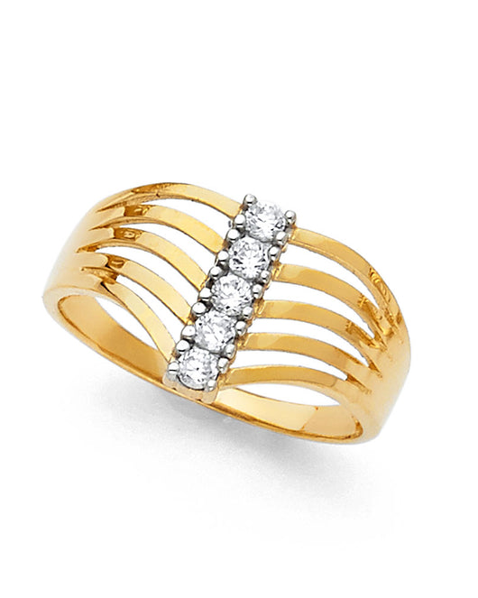 14K Yellow Gold Women's Multi-Row CZ Ring