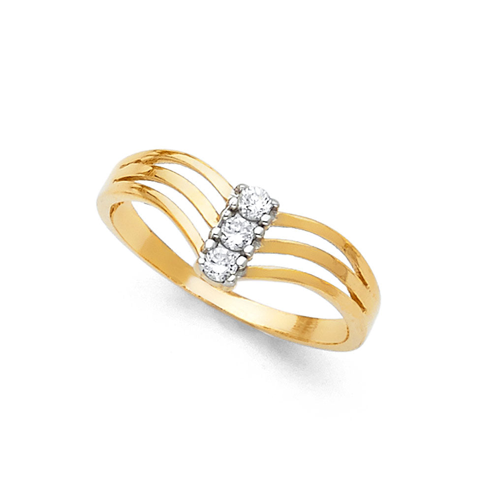 14K Yellow Gold Women's Multi-Row CZ Ring