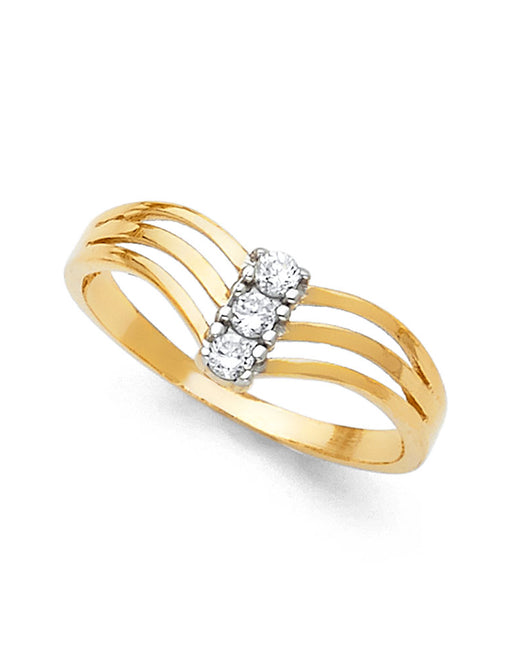 14K Yellow Gold Women's Multi-Row CZ Ring