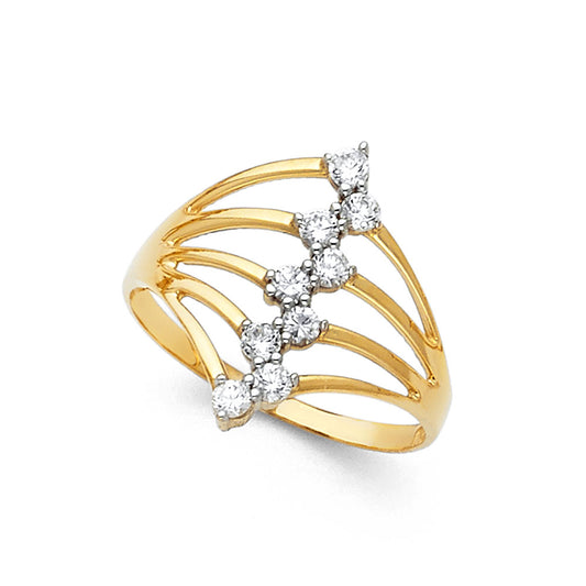 14K Yellow Gold Women's Multi-Row Heart Design CZ Ring