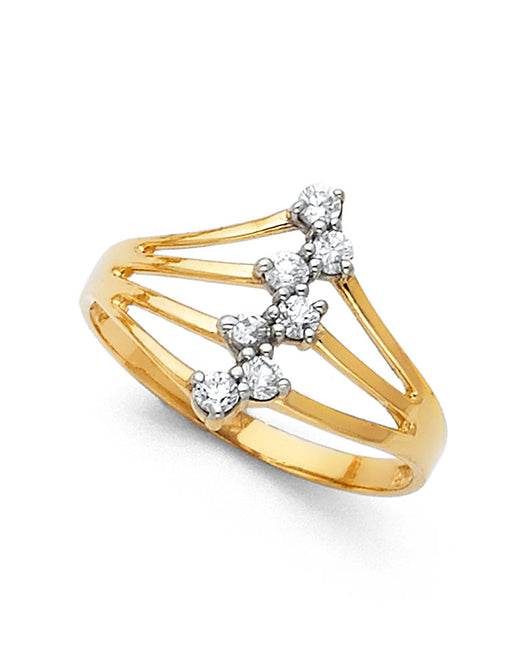 14K Yellow Gold Women's Multi-Row Heart Design CZ Ring