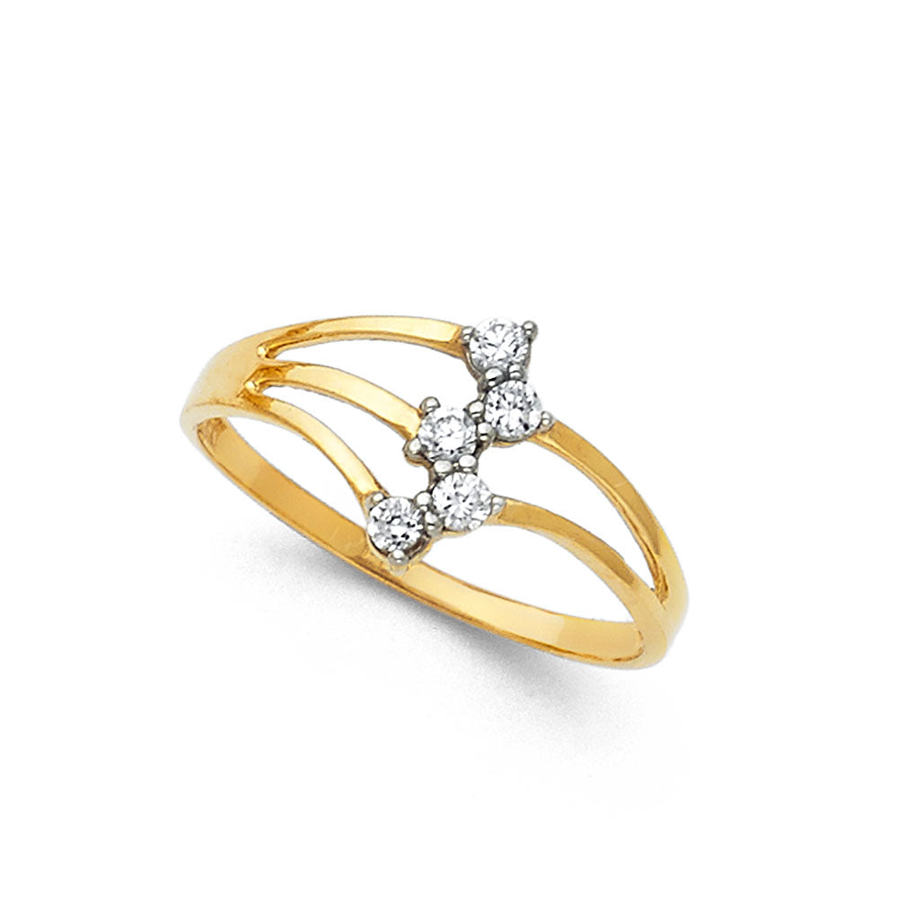 14K Yellow Gold Women's Multi-Row Heart Design CZ Ring
