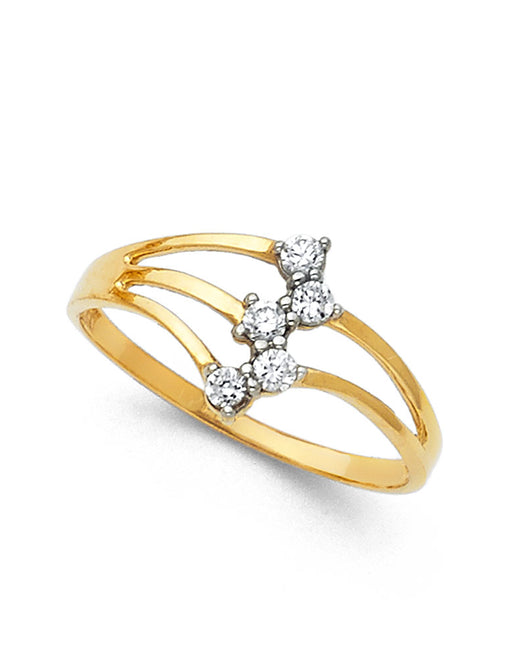 14K Yellow Gold Women's Multi-Row Heart Design CZ Ring