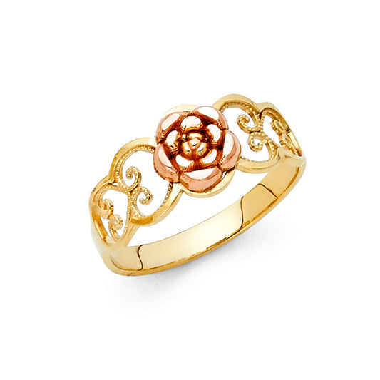 14K Two-Tone Gold Rose Filigree Design Ring