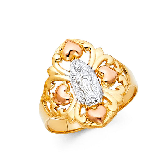 14K Tri-Color Gold Virgin Guadalupe Filigree Design Women’s Ring
