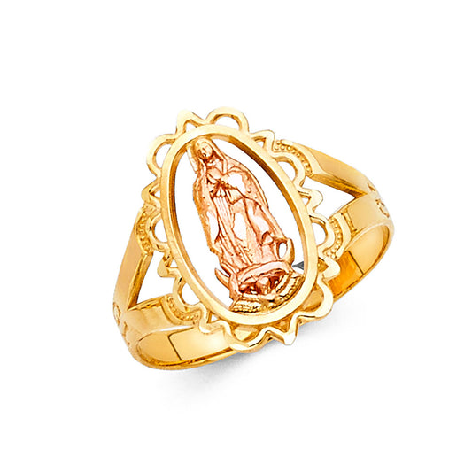 14K Tri-Color Gold Virgin Guadalupe Filigree Design Women’s Ring