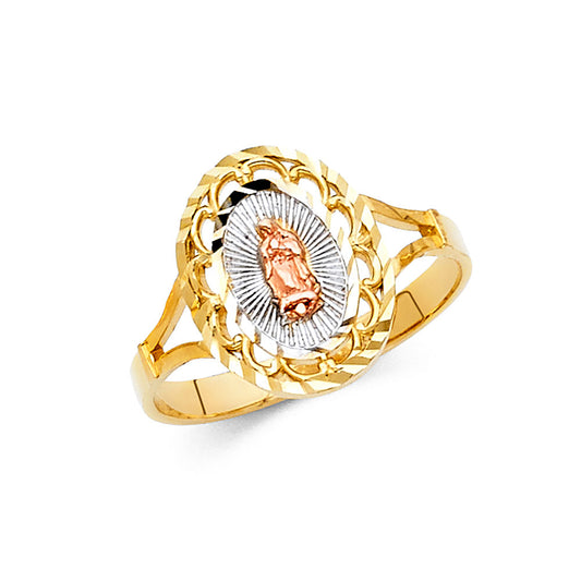 14K Tri-Color Gold Virgin Guadalupe Filigree Design Women’s Ring