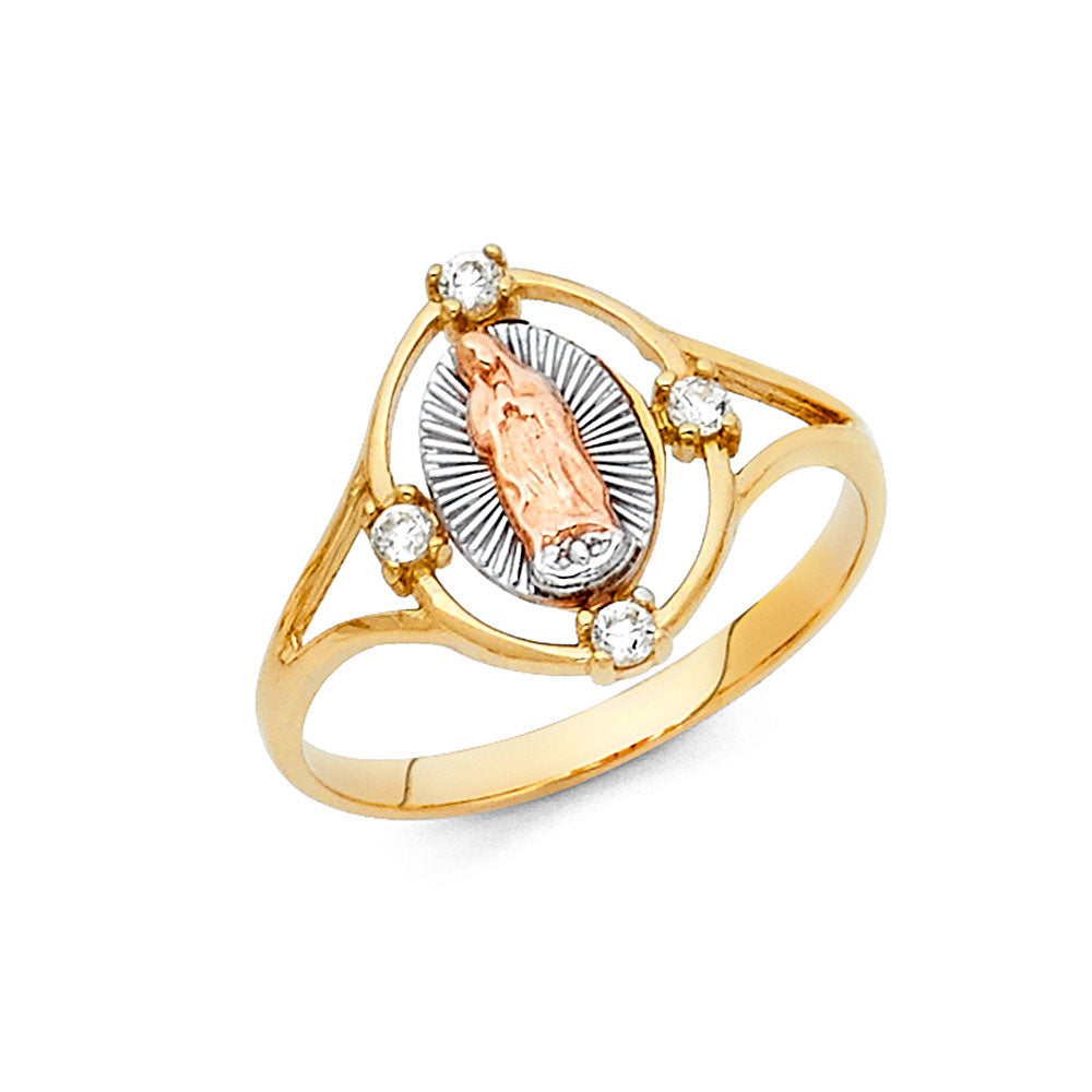 14K Tri-Color Gold Women’s Virgin Guadalupe CZ Ring