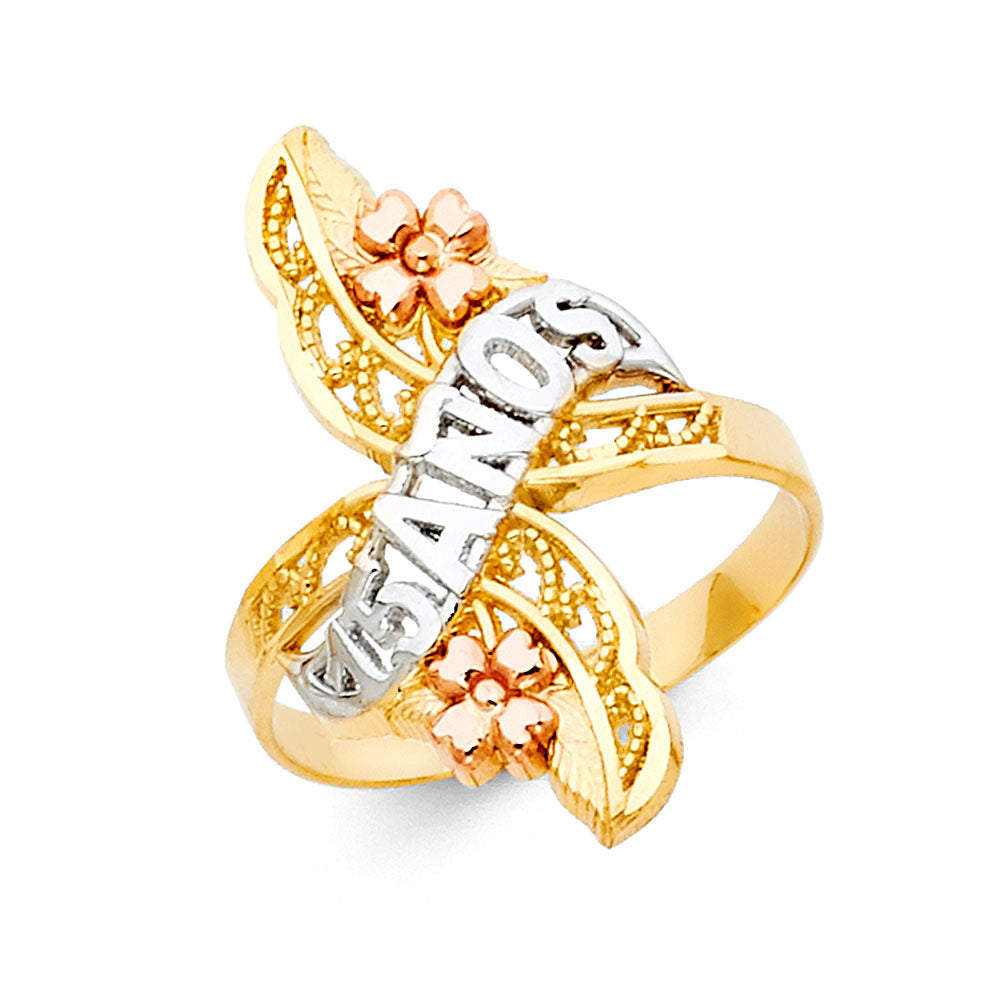 14K Tri-Color Gold 15 Años Quinceañera Ring