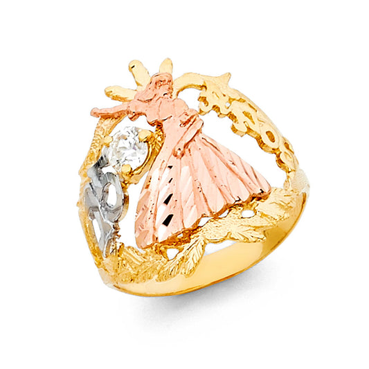14K Tri-Color Gold 15 Años Quinceañera Ring