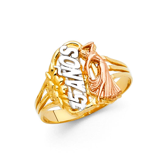 14K Tri-Color Gold 15 Años Quinceañera Ring