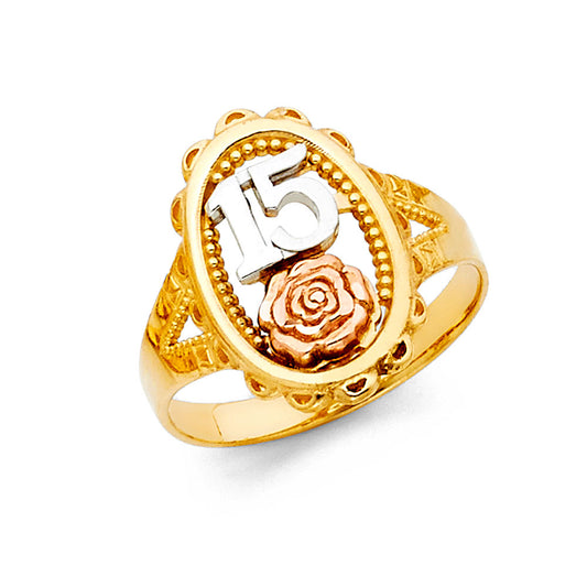 14K Tri-Color Gold 15 Años Quinceañera Ring