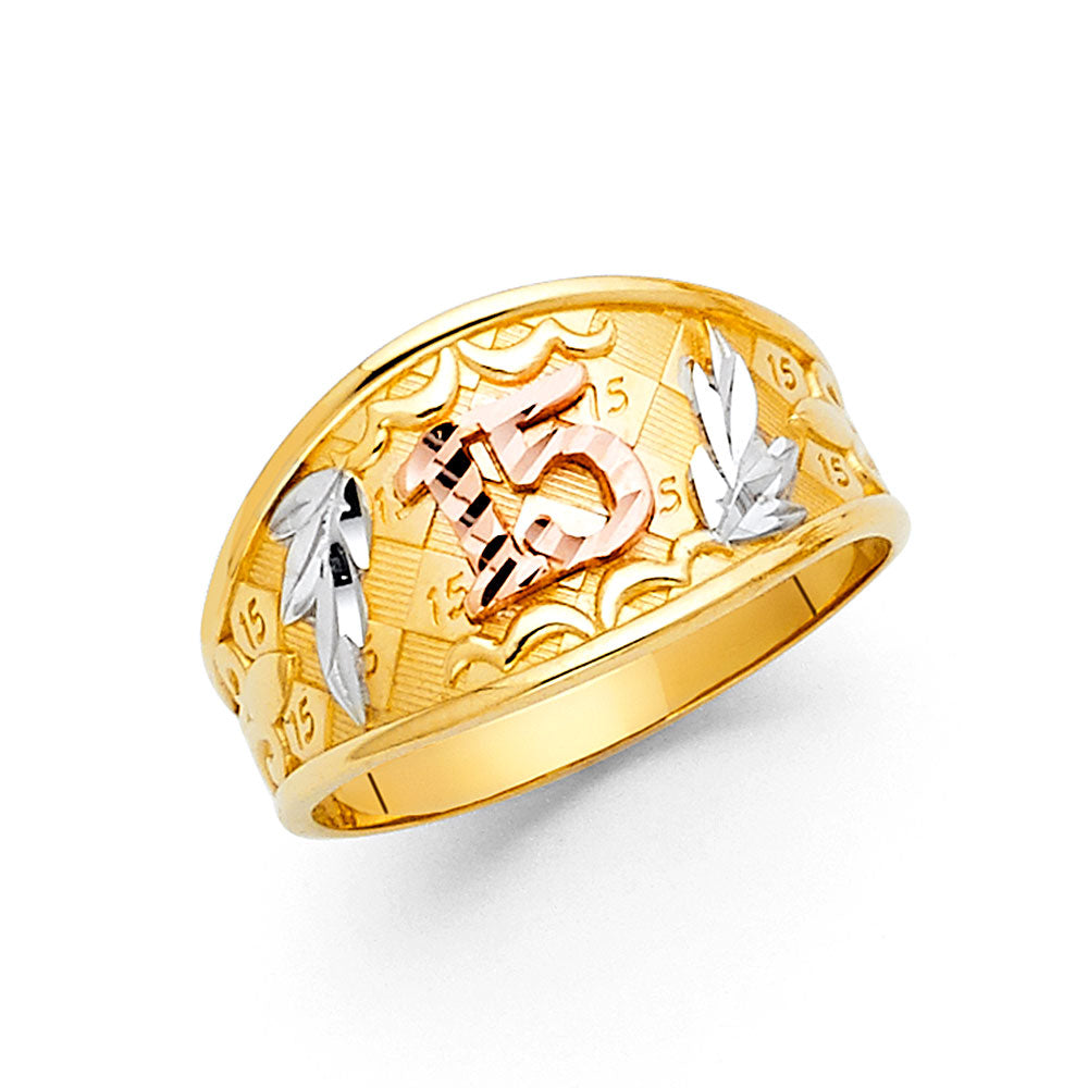14K Tri-Color Gold 15 Años Quinceañera Ring