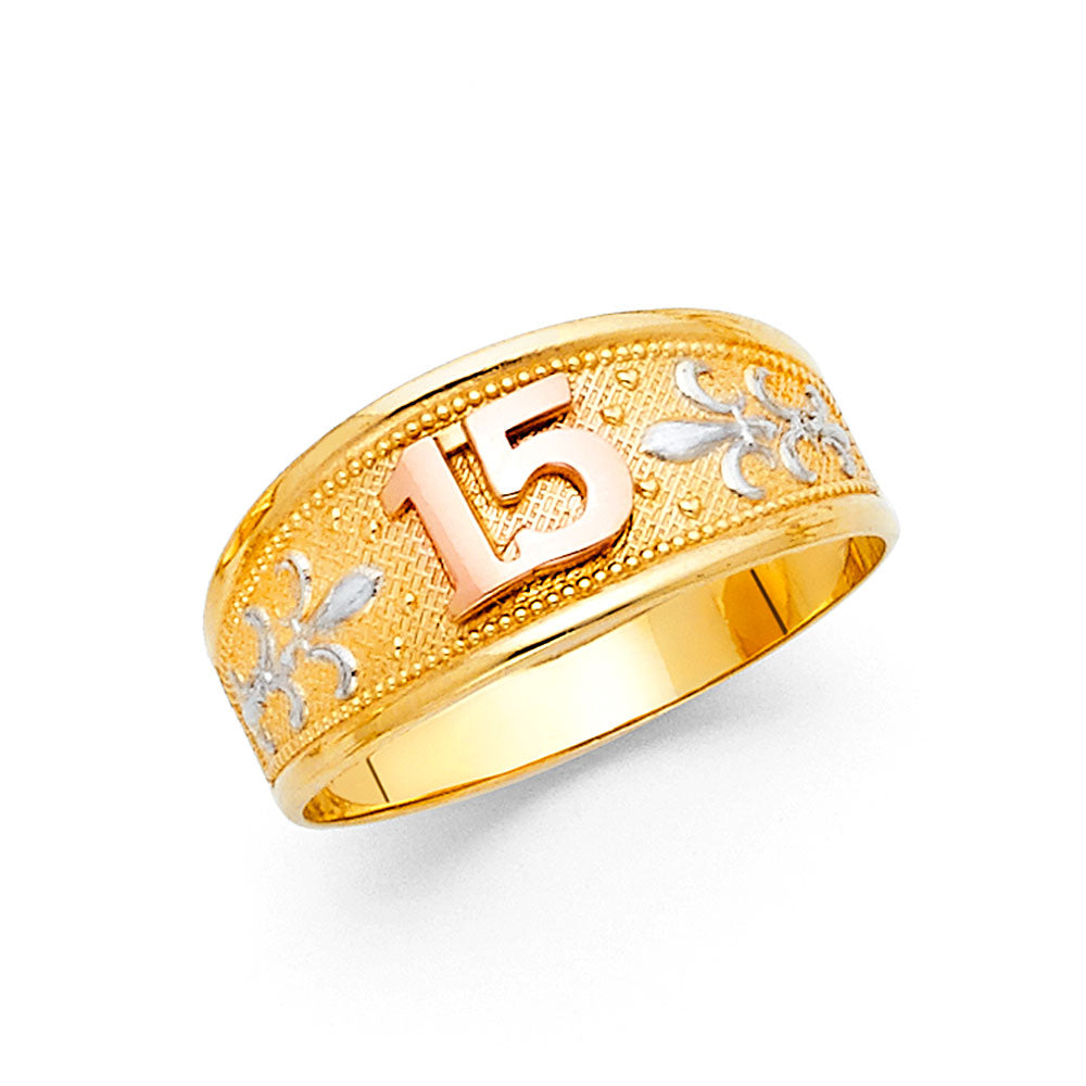 14K Tri-Color Gold 15 Años Quinceañera Ring