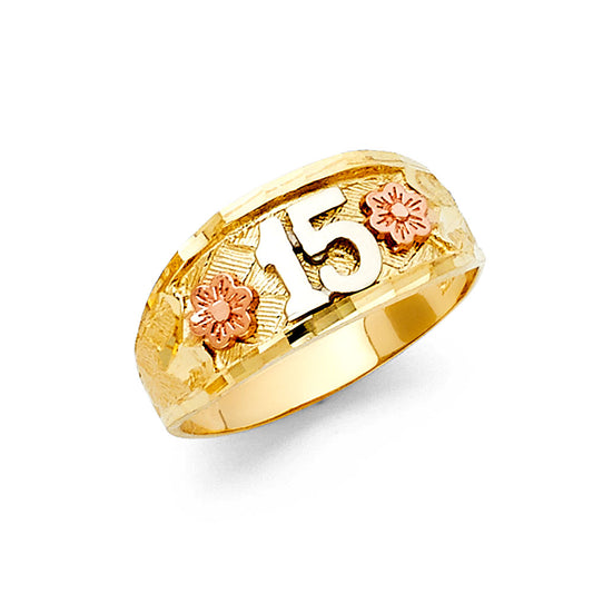 14K Tri-Color Gold 15 Años Quinceañera Ring