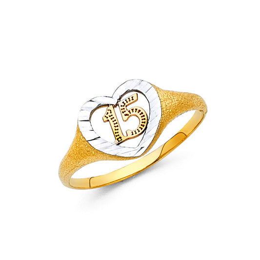 14K Two-Tone Gold CZ Quinceañera Heart Ring