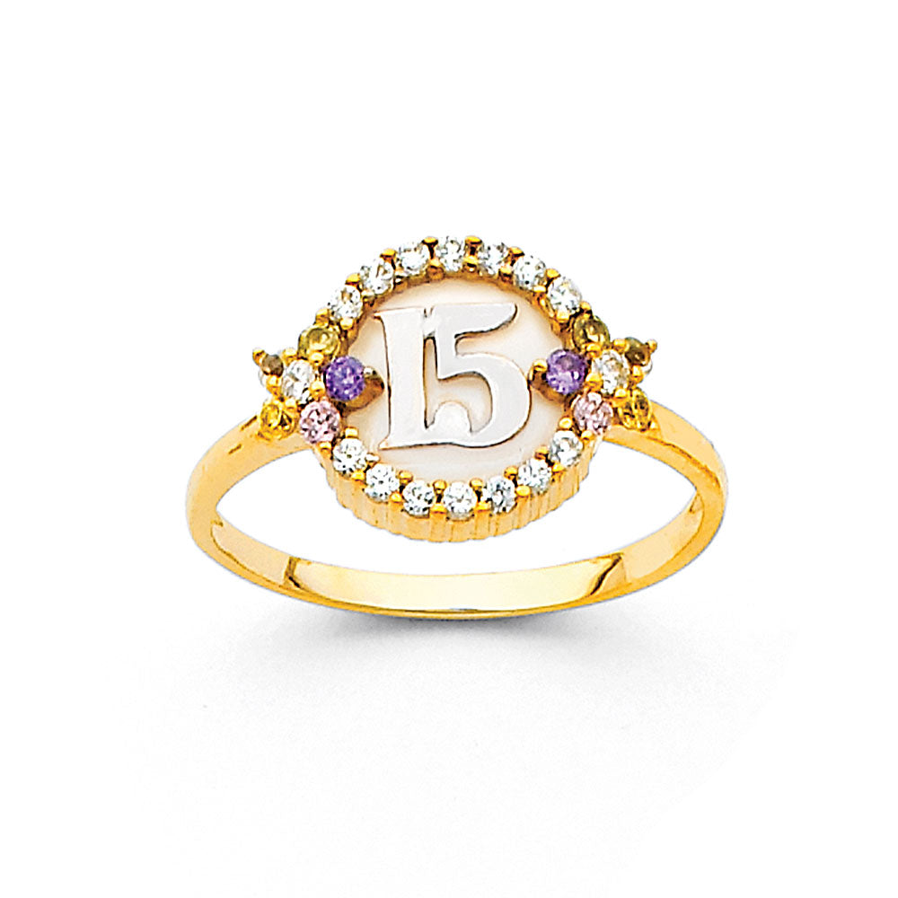 14K Gold 15 Años Quinceañera CZ Ring