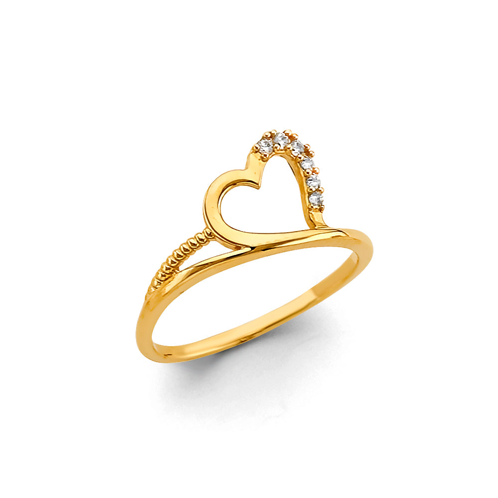 14K Yellow Gold Women’s CZ Heart Ring
