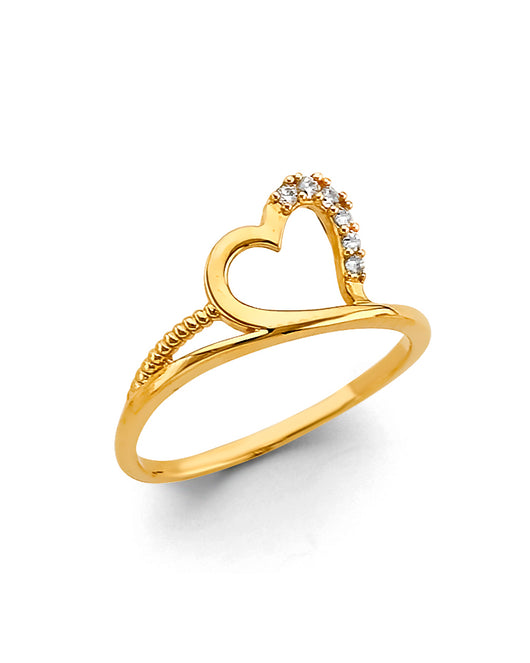 14K Yellow Gold Women’s CZ Heart Ring