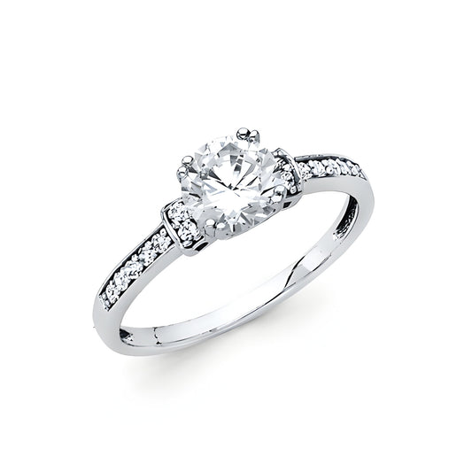 14K White Gold Engagement Ring in white Gold with 1 ct Round Cubic Zirconia Stones