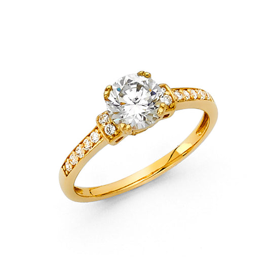 14K Yellow Gold Engagement Ring in white Gold with 1 ct Round Cubic Zirconia Stones