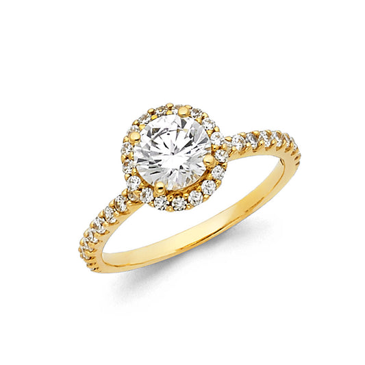 14K Yellow Gold Women’s Round Halo Cubic Zirconia Engagement Ring