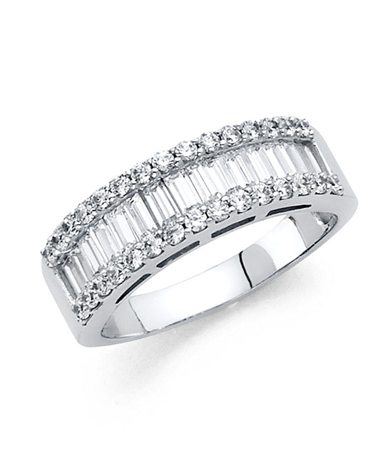 14K White Gold Baguette & Round CZ Wedding Band