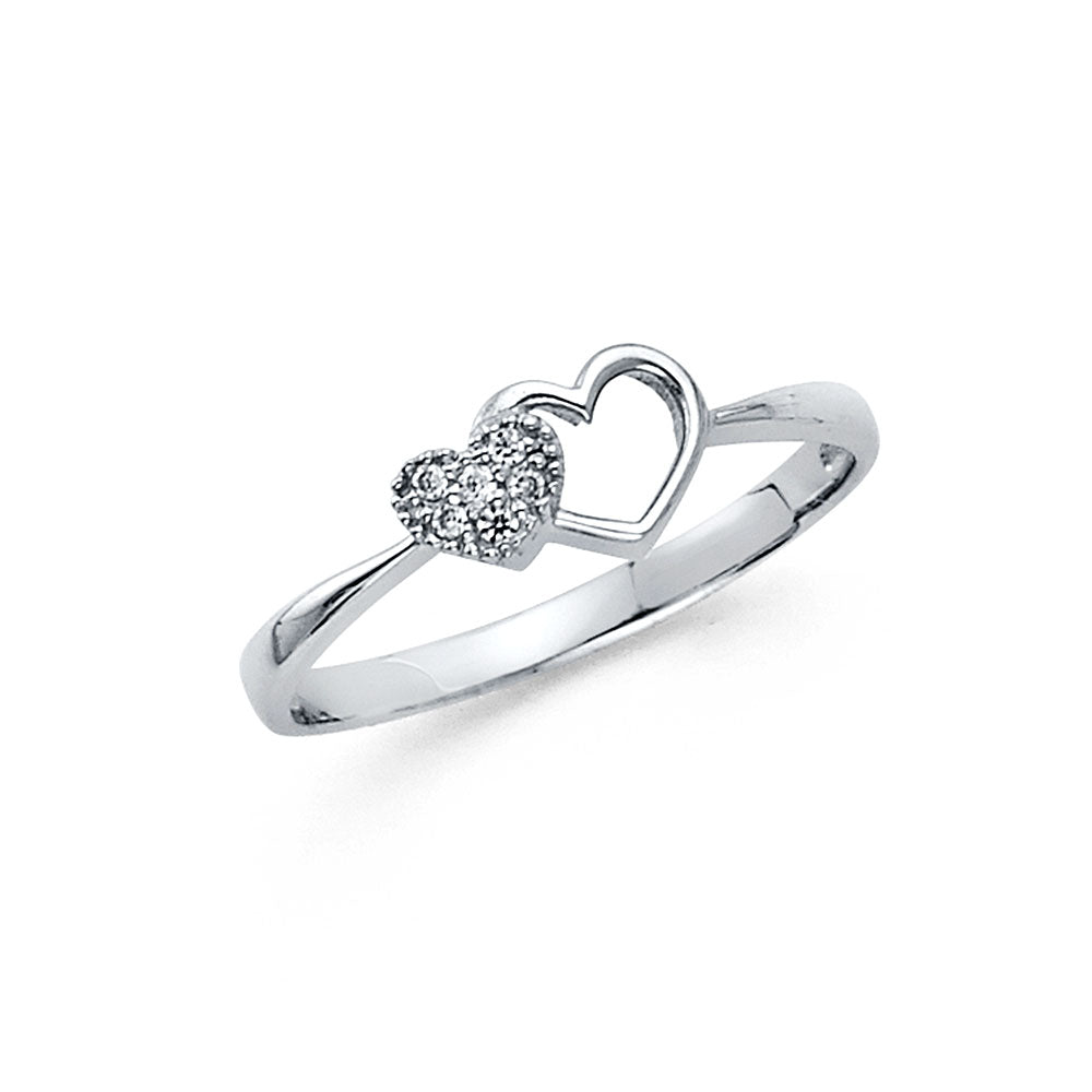 14K White Gold Women’s Double Heart CZ Ring