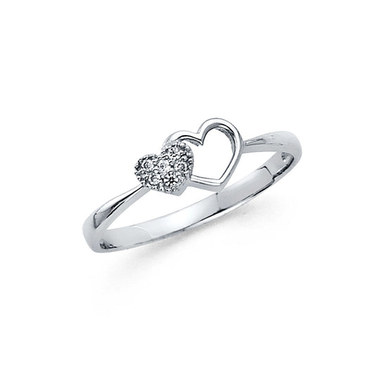 14K White Gold Women’s Double Heart CZ Ring