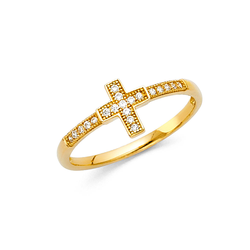 14K Yellow Gold Women’s Cross Design CZ Ring