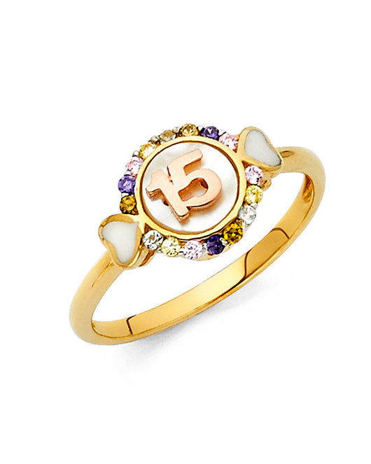 14K Gold 15 Años Quinceañera CZ Ring