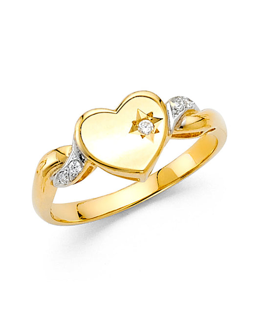 14K Yellow Gold Women’s CZ Heart Ring