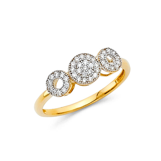 14K Yellow Gold Triple Circle Pavé CZ Ring