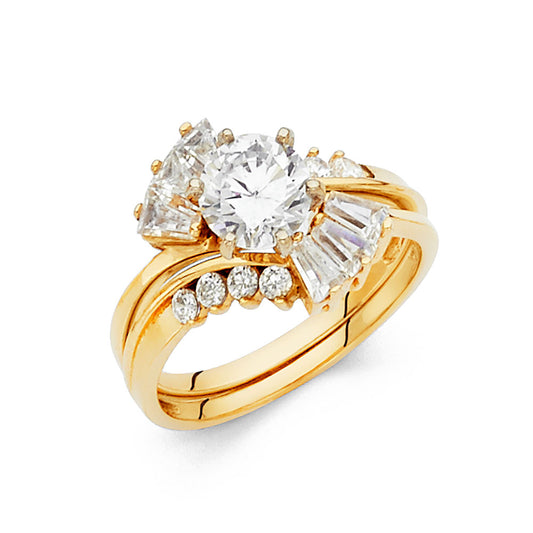 14K Yellow Gold Women’s Solitaire Design Round CZ Ring with Matching CZ Wedding Band