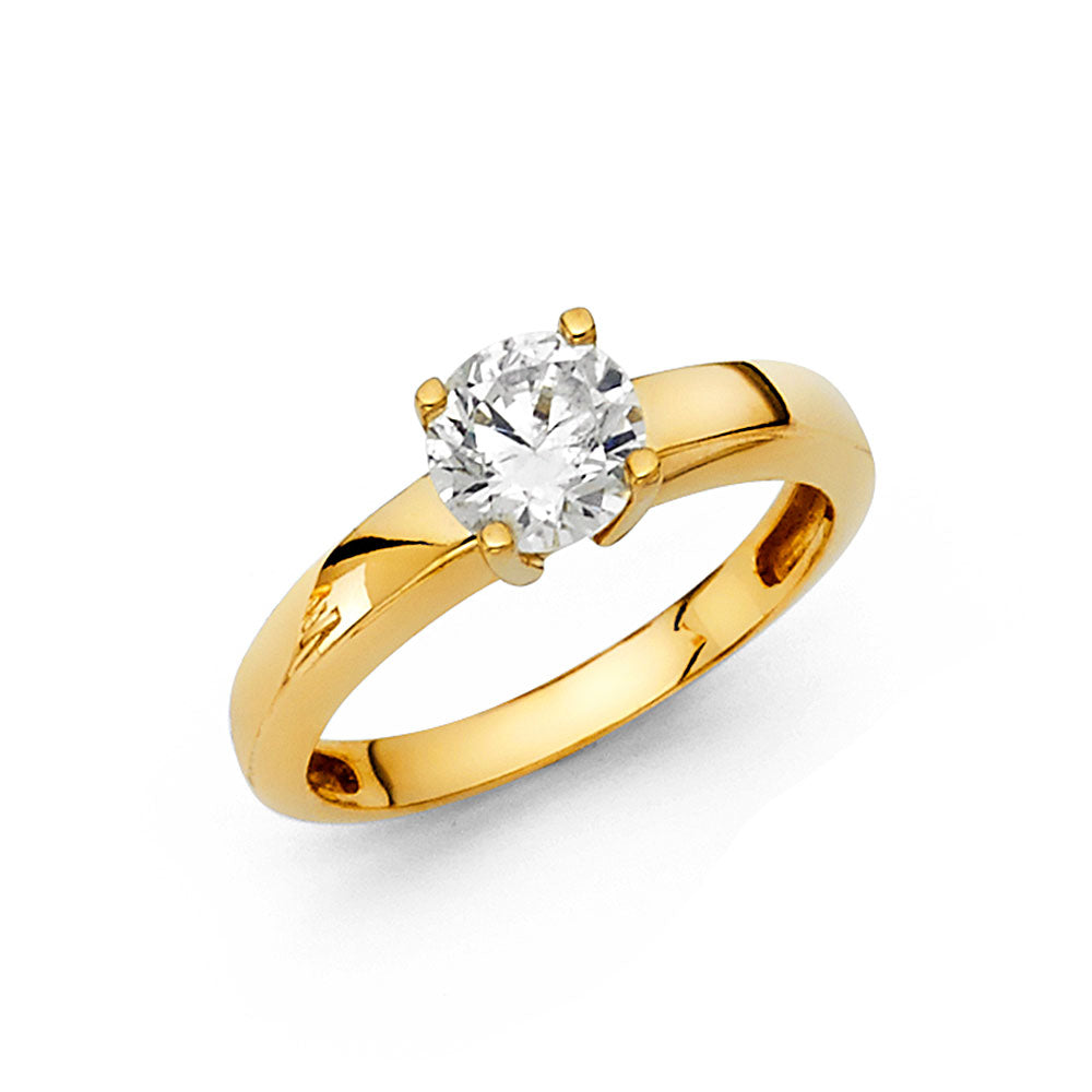 14K Yellow Gold Women’s Round Solitaire CZ Ring