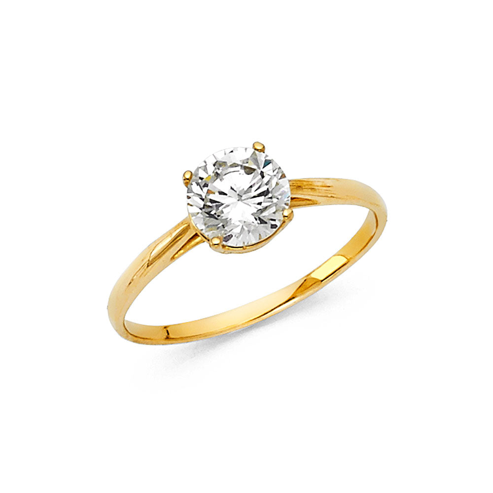 14K Yellow Gold Women’s Round Cut Solitaire CZ Engagement Ring