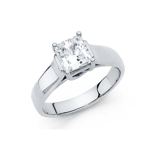 14K White Gold Princess Cut Solitaire CZ Ring