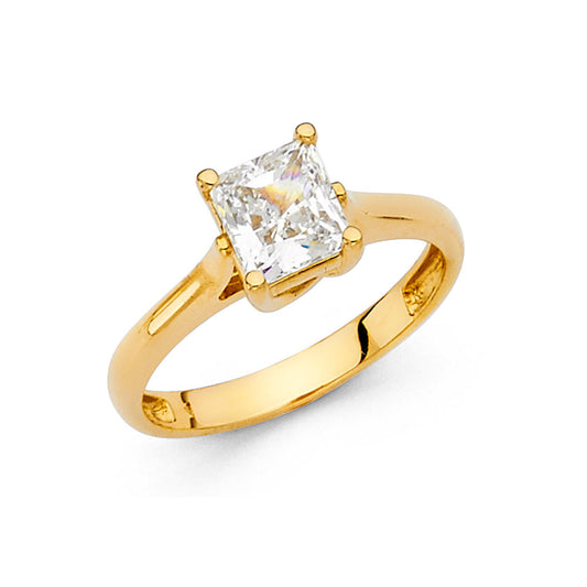 14K Yellow Gold Princess Cut Solitaire CZ Ring