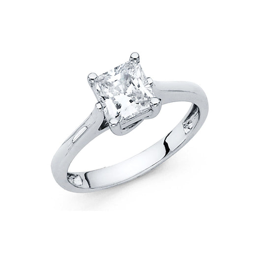 14K White Gold Princess Cut Solitaire CZ Ring