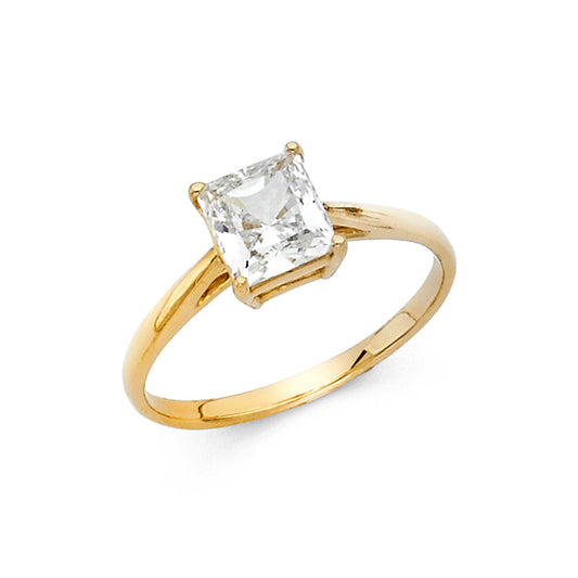 14K Yellow Gold Princess Cut Solitaire CZ Ring