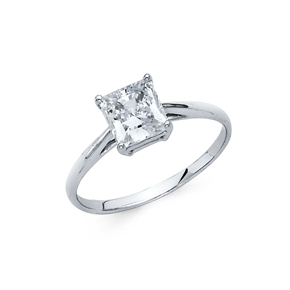 14K White Gold Princess Cut Solitaire CZ Ring