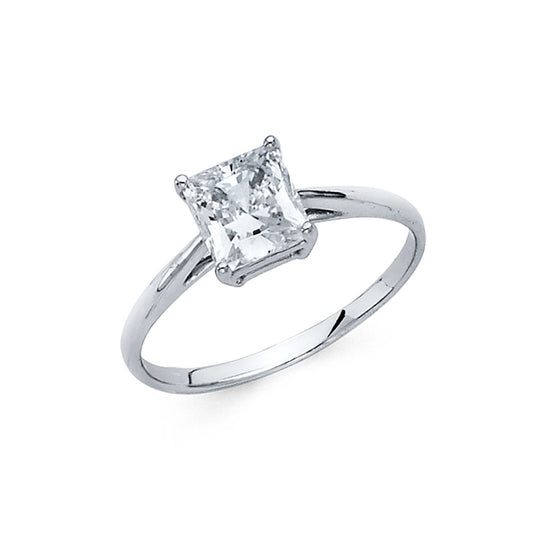 14K White Gold Princess Cut Solitaire CZ Ring